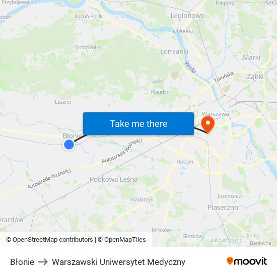 Błonie to Warszawski Uniwersytet Medyczny map