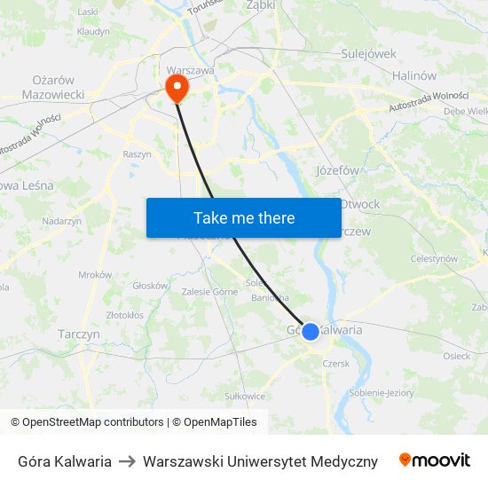 Góra Kalwaria to Warszawski Uniwersytet Medyczny map