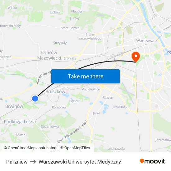 Parzniew to Warszawski Uniwersytet Medyczny map
