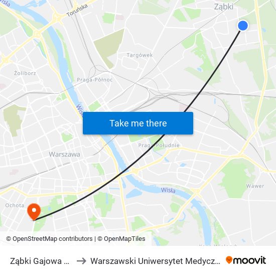 Ząbki Gajowa 01 to Warszawski Uniwersytet Medyczny map