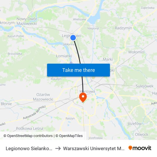 Legionowo Sielankowa 04 to Warszawski Uniwersytet Medyczny map