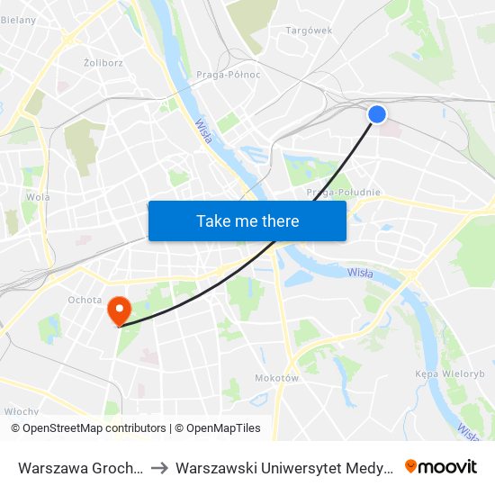 Warszawa Grochów to Warszawski Uniwersytet Medyczny map