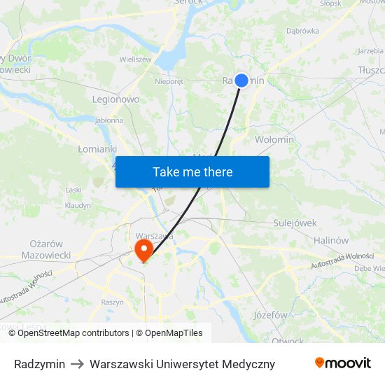 Radzymin to Warszawski Uniwersytet Medyczny map