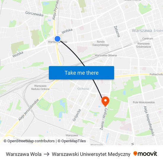 Warszawa Wola to Warszawski Uniwersytet Medyczny map