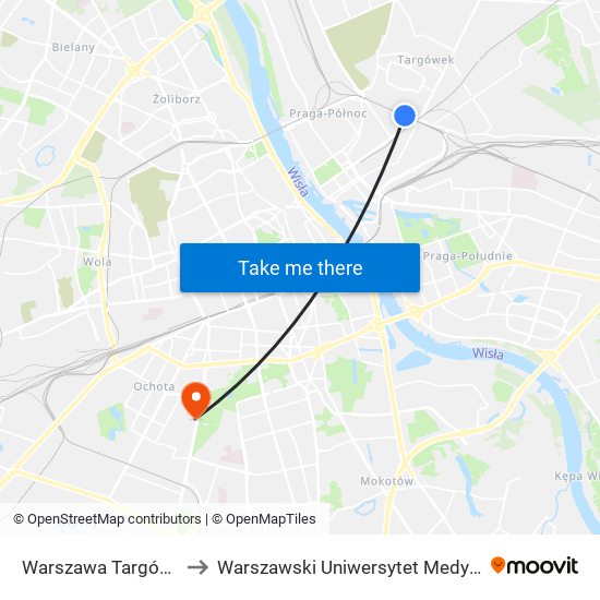 Warszawa Targówek to Warszawski Uniwersytet Medyczny map