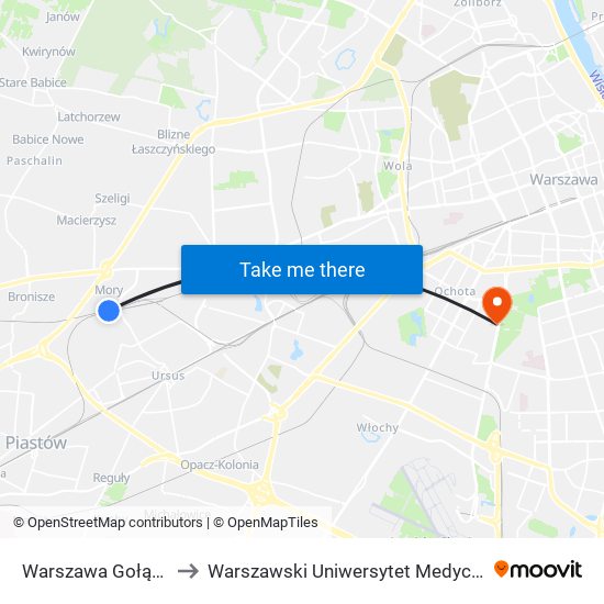 Warszawa Gołąbki to Warszawski Uniwersytet Medyczny map