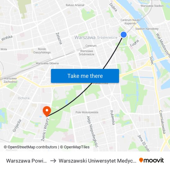 Warszawa Powiśle to Warszawski Uniwersytet Medyczny map