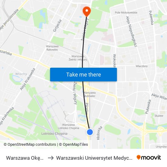 Warszawa Okęcie to Warszawski Uniwersytet Medyczny map