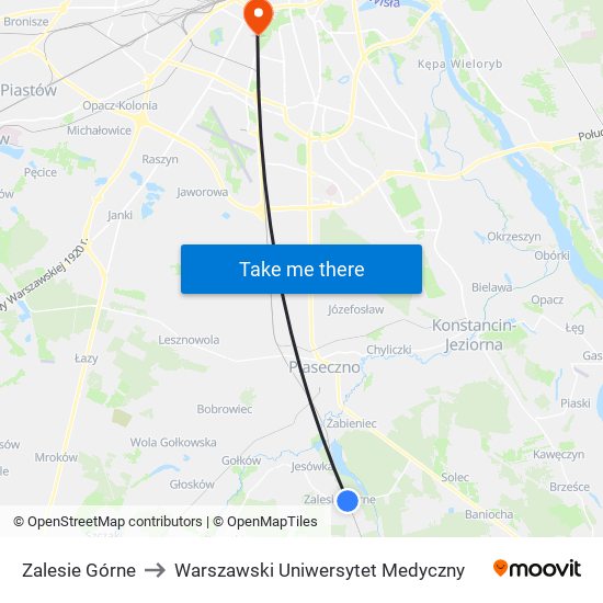 Zalesie Górne to Warszawski Uniwersytet Medyczny map