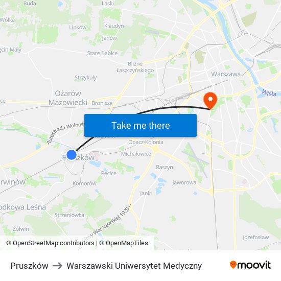 Pruszków to Warszawski Uniwersytet Medyczny map