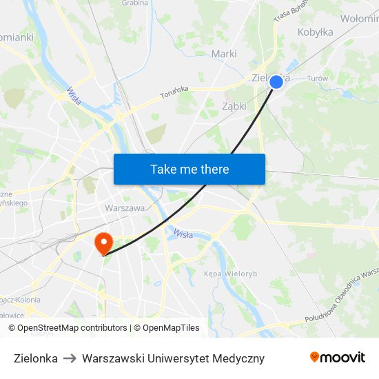 Zielonka to Warszawski Uniwersytet Medyczny map