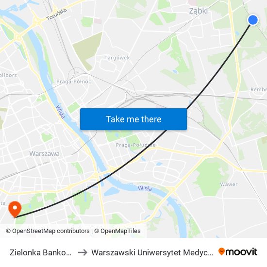 Zielonka Bankowa to Warszawski Uniwersytet Medyczny map