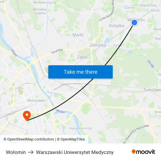 Wołomin to Warszawski Uniwersytet Medyczny map