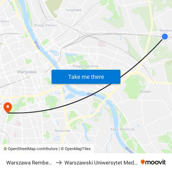 Warszawa Rembertów to Warszawski Uniwersytet Medyczny map
