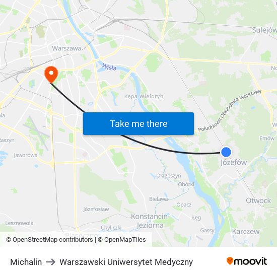 Michalin to Warszawski Uniwersytet Medyczny map