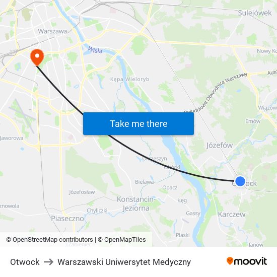 Otwock to Warszawski Uniwersytet Medyczny map