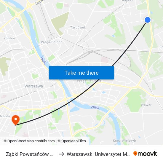 Ząbki Powstańców Park 01 to Warszawski Uniwersytet Medyczny map