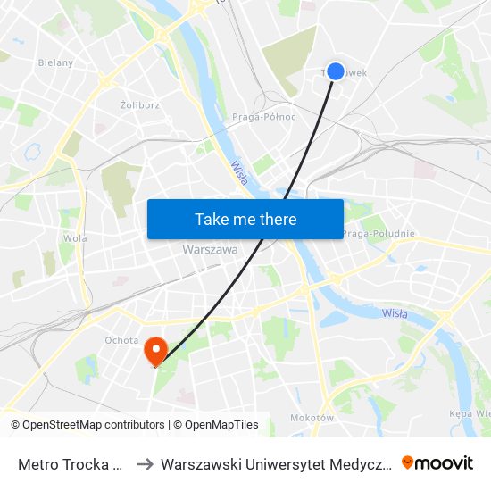 Metro Trocka 02 to Warszawski Uniwersytet Medyczny map