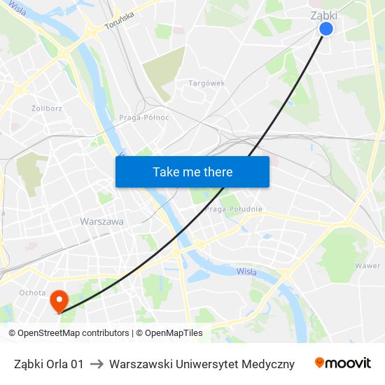 Ząbki Orla 01 to Warszawski Uniwersytet Medyczny map