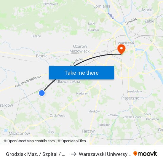 Grodzisk Maz. / Szpital / Kołłątaja (Nż) to Warszawski Uniwersytet Medyczny map