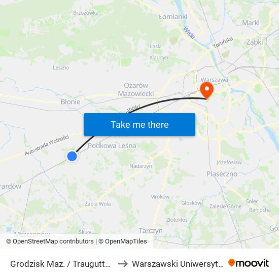 Grodzisk Maz. / Traugutta / Dw. PKP 01 to Warszawski Uniwersytet Medyczny map