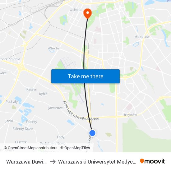 Warszawa Dawidy to Warszawski Uniwersytet Medyczny map