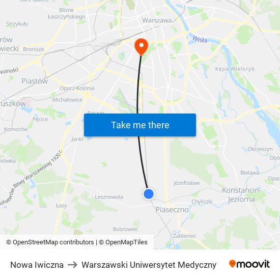 Nowa Iwiczna to Warszawski Uniwersytet Medyczny map