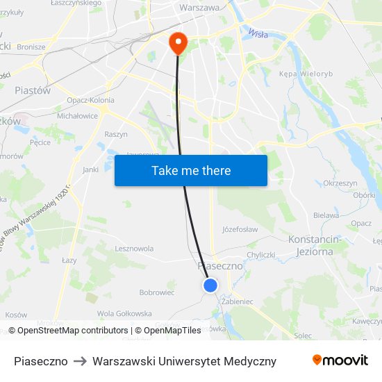 Piaseczno to Warszawski Uniwersytet Medyczny map