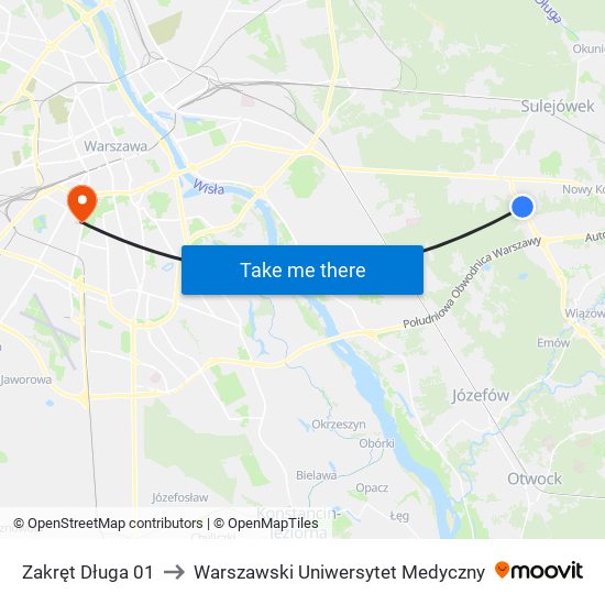 Zakręt Długa to Warszawski Uniwersytet Medyczny map