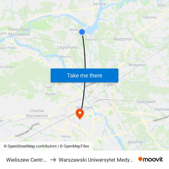 Wieliszew Centrum to Warszawski Uniwersytet Medyczny map