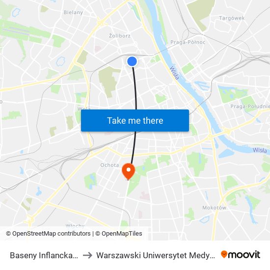 Baseny Inflancka 03 to Warszawski Uniwersytet Medyczny map