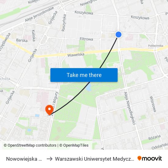 Nowowiejska 04 to Warszawski Uniwersytet Medyczny map