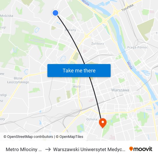 Metro Młociny 06 to Warszawski Uniwersytet Medyczny map