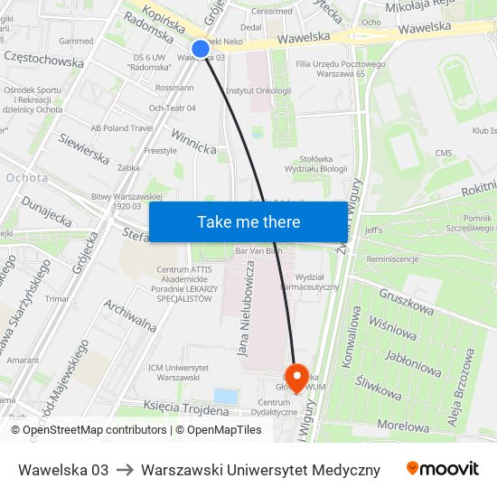 Wawelska 03 to Warszawski Uniwersytet Medyczny map