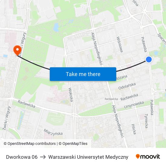 Dworkowa to Warszawski Uniwersytet Medyczny map