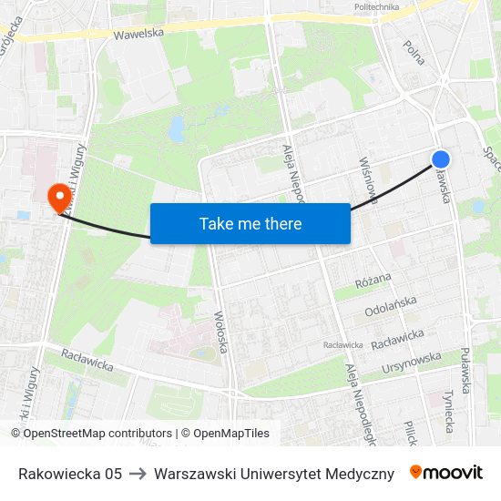 Rakowiecka to Warszawski Uniwersytet Medyczny map