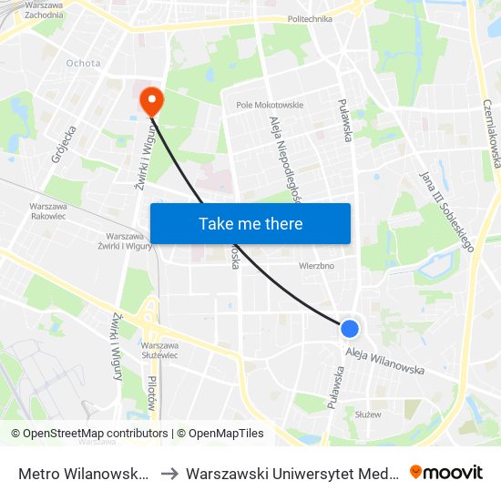 Metro Wilanowska 06 to Warszawski Uniwersytet Medyczny map