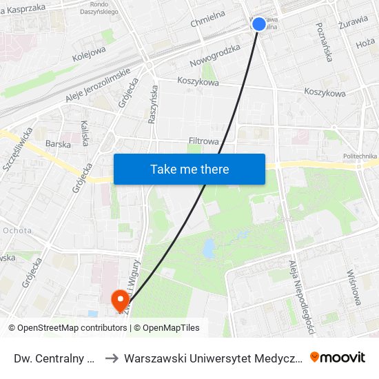 Dw. Centralny to Warszawski Uniwersytet Medyczny map