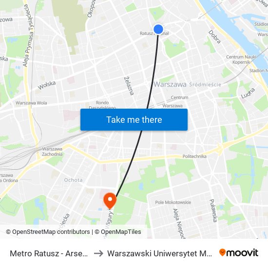 Metro Ratusz - Arsenał 09 to Warszawski Uniwersytet Medyczny map