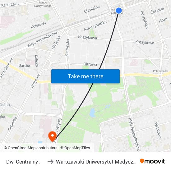 Dw. Centralny to Warszawski Uniwersytet Medyczny map