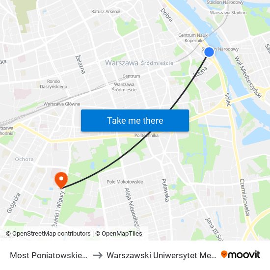 Most Poniatowskiego 03 to Warszawski Uniwersytet Medyczny map