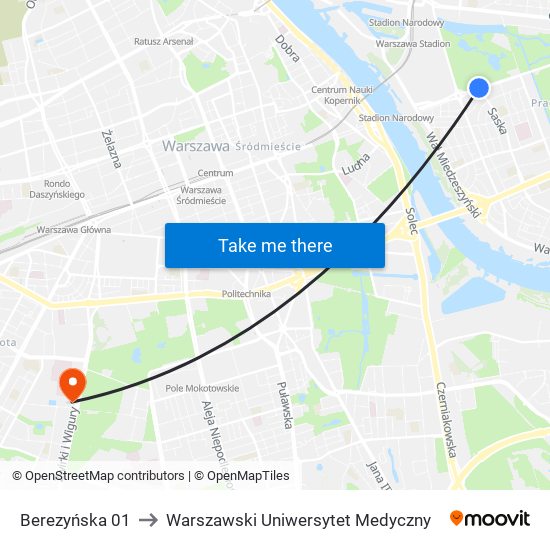 Berezyńska 01 to Warszawski Uniwersytet Medyczny map