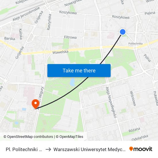 Pl. Politechniki 01 to Warszawski Uniwersytet Medyczny map