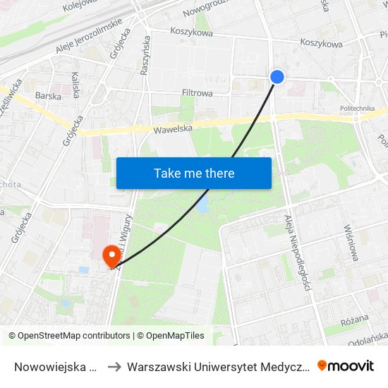 Nowowiejska 06 to Warszawski Uniwersytet Medyczny map