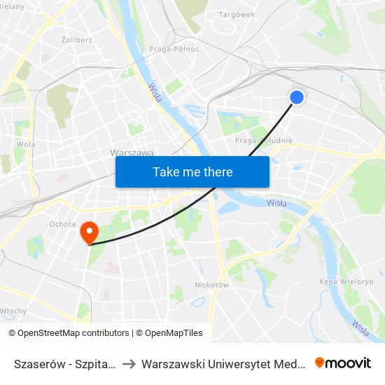 Szaserów - Szpital 01 to Warszawski Uniwersytet Medyczny map