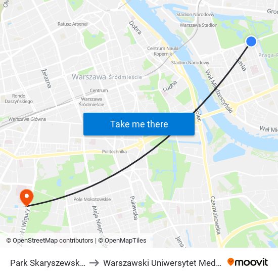 Park Skaryszewski 01 to Warszawski Uniwersytet Medyczny map