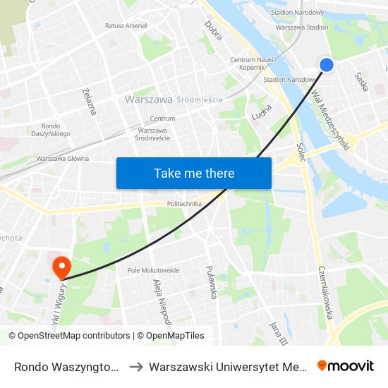 Rondo Waszyngtona 01 to Warszawski Uniwersytet Medyczny map