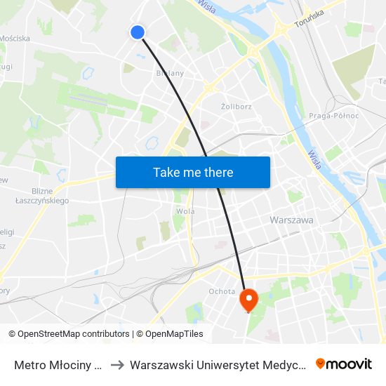 Metro Młociny to Warszawski Uniwersytet Medyczny map