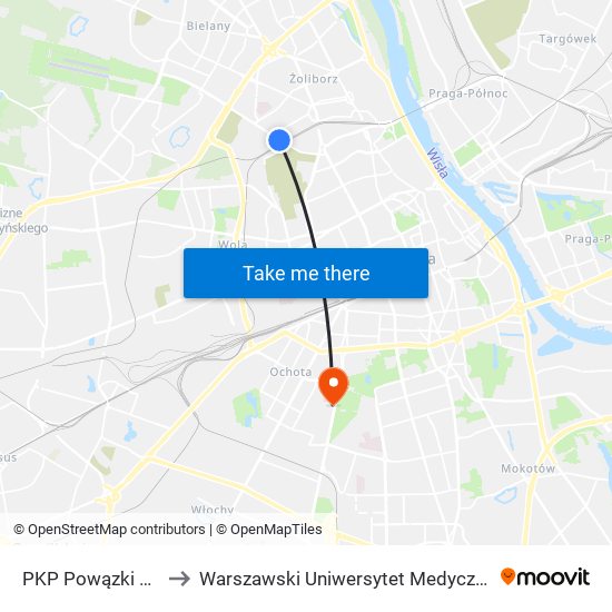 PKP Powązki to Warszawski Uniwersytet Medyczny map