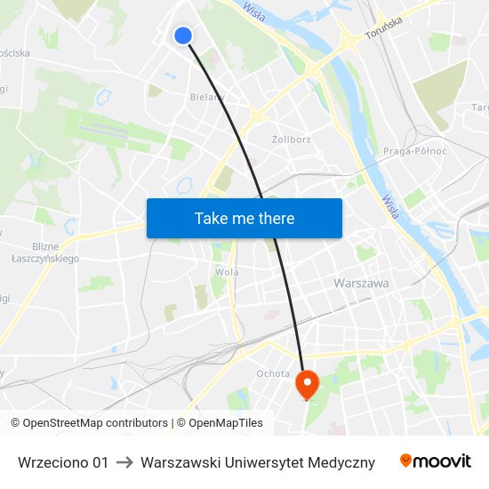 Wrzeciono to Warszawski Uniwersytet Medyczny map